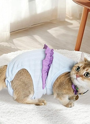 Cat Recovery Suit,Kitten Onesie After Surgery,E-Collar Alternative for Abdominal Wound and Skin Diseases,Soft Breathable Bodysuit After Spay（Blue-l）
