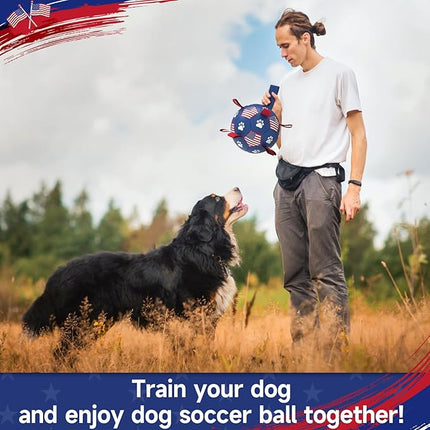 QDAN Dog Toys, Soccer Ball with Straps, Durable Dogs Balls for Extra Large Breeds, Beach Pool Water Toy, Dog Birthday Gifts, Herding Balls (9 Inch)