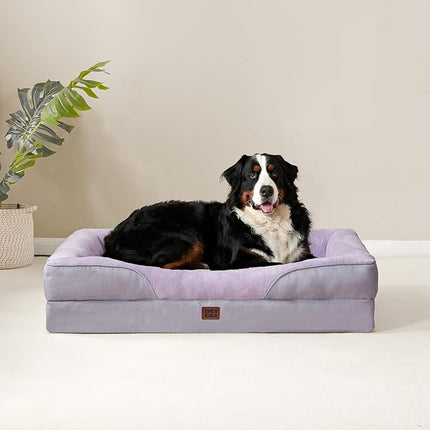 EHEYCIGA Memory Foam XXL Dog Bed for XLarge Sized, Extra Large Orthopedic Dog Sofa with Sides and Waterproof Liner, Washable Bolster Pet Couch with Removable Cover, 52x41x8 Inch, Purple