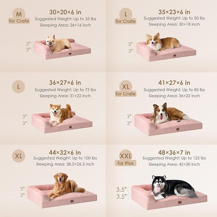 EHEYCIGA Memory Foam Dog Bed Medium Sized Dogs, Waterproof Dog Bed Orthopedic with Washable Removable Cover, Non-Slip Pet Bed Couch for Crate, 30x20x6 Inches, Pink