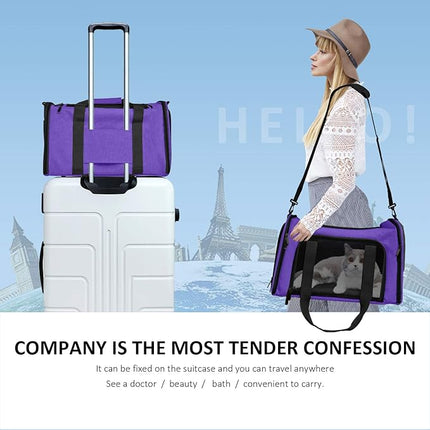 Large Cat Carriers Dog Carrier Pet Carrier for Large Cats Dogs Puppies up to 25Lbs, Big Dog Carrier Soft Sided, Collapsible Travel Puppy Carrier - Large - Purple