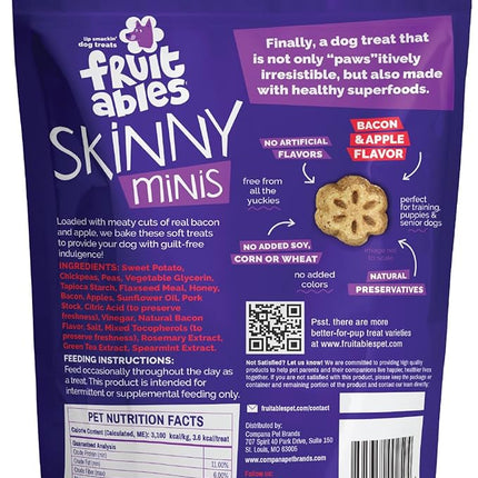 Fruitables Skinny Mini Dog Treats, Healthy Sweet Potato Treat for Dogs, Low Calorie & Delicious, Puppy Training, No Wheat, Corn or Soy, Made in the USA, Bacon and Apple Flavor, 12oz