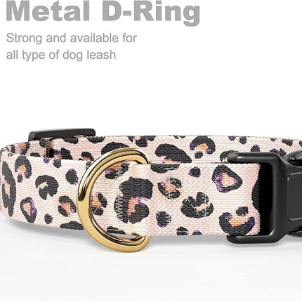 Rnivvi Dog Collar for Small Dogs, Cute Leopard Heavy Duty Adjustable Puppy Collar with Quick Release Buckle for Boy Girl & Female, Pet Accessories for Walking Running, S Length 3/4" Width, Pink