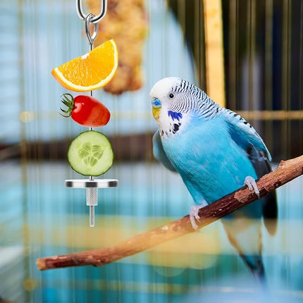 Bird Food Holder Stainless Steel Fruit Vegetable Stick Skewer for Parrots Cockatoo Cockatiel Cage Treating Tool (S: 4.72inch)