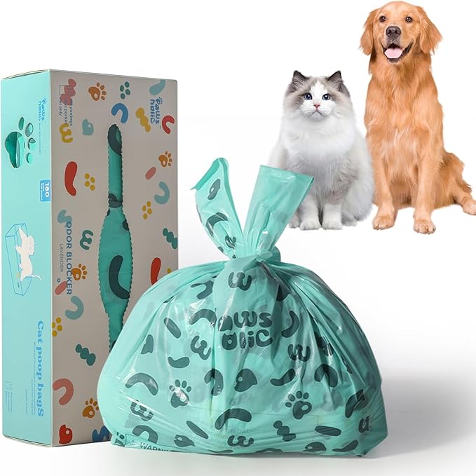 Poop Bags for Dog and Cat with Handle- 180 Counts, Uscented,Corn Starch Blend Extra Thick and Guaranteed Leak Proof Dog Poop Bags and kitty litter Disposal Bags