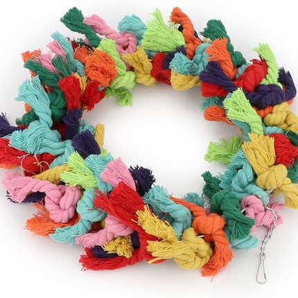 Bird Colorful Cotton Rope Hanging Ring Parrot Preening Grooming Chew Climb Biting Toy for African Grey Cockatoo Conure Parakeet