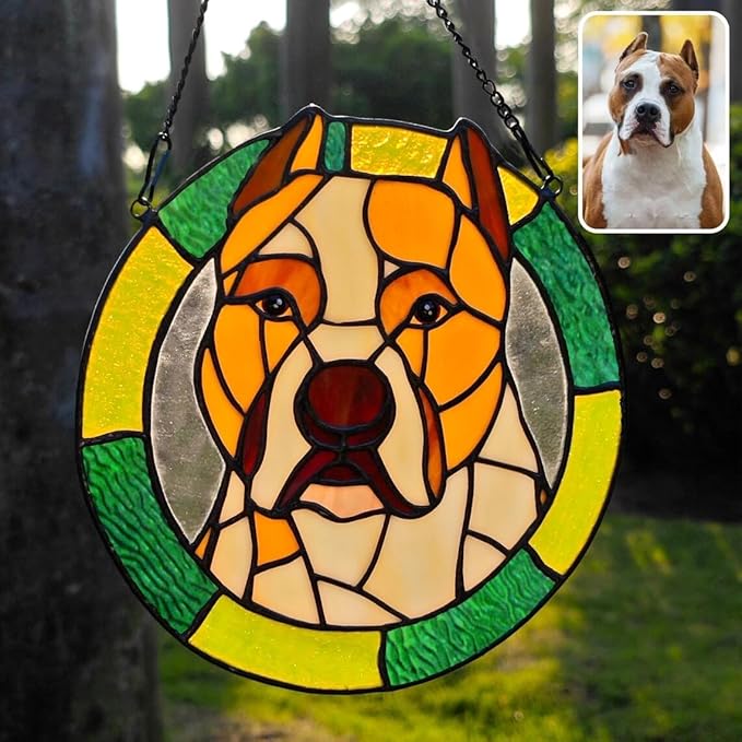 Custom Dog Portrait Stained Glass Suncatcher, Pet Memorial Stained Glass Photo Suncatcher, Staineds Glass Dog Memorial, Loss of Dogs Sympathy Gift Personalized, Pet Loss Gifts /13