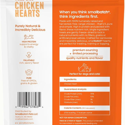 smallbatch Pets Premium Freeze-Dried Chicken Heart Treats for Dogs and Cats, 3.5 oz, Made and Sourced in The USA, Single Ingredient, Humanely Raise Meat, No Preservatives or Anything Artificial Ever
