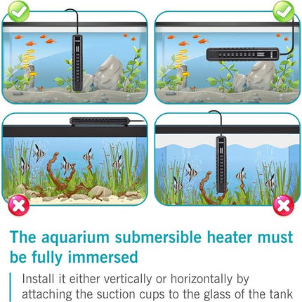 AQQA Fish Tank Heater 100W for 25-35 Gallon Mini Aquarium Heater Quartz Glass Submersible Heater for Aquarium Betta Fish Heater Aquarium Thermostat Heater Freshwater & Saltwater（100W for 25-35 Gal）