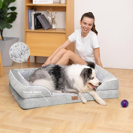 Comfort Expression Orthopedic Dog Bed for Medium Dogs 28x19 Inch, Waterproof Egg Crate Foam Medium Pet Bed with Removable Bolsters, Dog Couch with Washable Cover & Non-Slip Bottom, Grey White