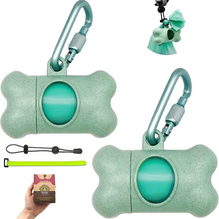 Dog Poop Pickup Bags Holder Dispenser with Standard-Sized Leak-Proof Scented Doggy Waste Bags and Carabiner with Safety Lock&Fastener Never Loose on Leash Lead Again (2 Holders 30 Bags, Blue)