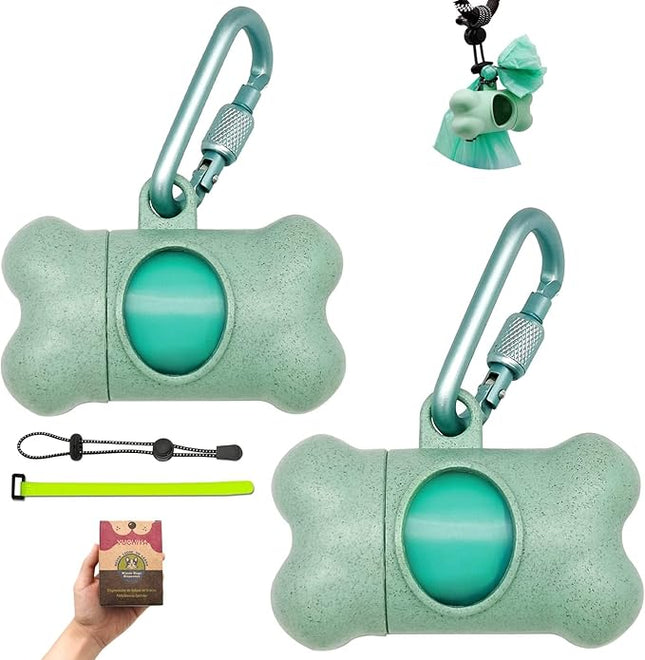 Dog Poop Pickup Bags Holder Dispenser with Standard-Sized Leak-Proof Scented Doggy Waste Bags and Carabiner with Safety Lock&Fastener Never Loose on Leash Lead Again (2 Holders 30 Bags, Blue)