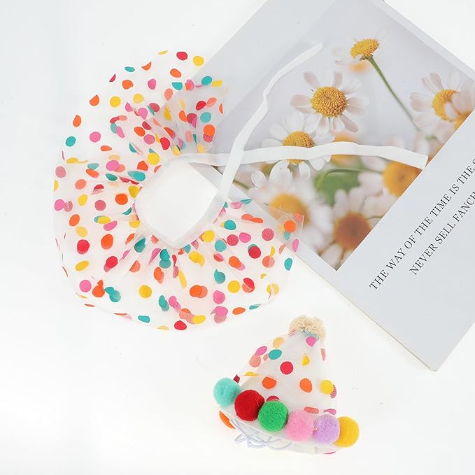 Cat Costume, Cat Birthday Bandana Scarf and Party Hat, Dog Birthday Decorations Set, Pet Outfit for Birthday Party Christmas, Medium