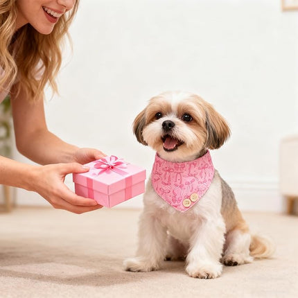 EXPAWLORER Dog Collar and Leash Set - Pink Bowknot Dog Bow Tie and Dog Bandana Collar with Bell, Dog Leash Tangle Free, Adjustable Collars for Small Medium Large Dogs Cats, Holiday Ideal Gift, S