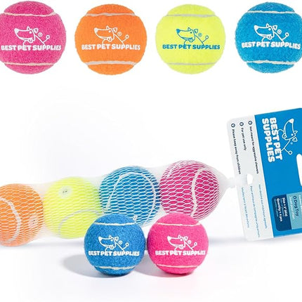 Best Pet Supplies Interactive Squeaky Dog Chew Toy, Ideal Dog Toys for Chewers, Small, Medium & Large Dogs, and Fetch Lovers - Tennis (Assorted Color), Small (Pack of 4)