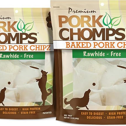 Pork Chomps Baked Pork Skin Dog Chews, 3-inch Chips, 12oz Bag (Pack of 2)