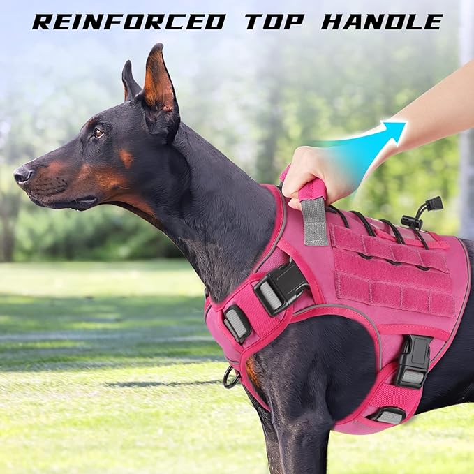 WINGOIN Pink Tactical Dog Harness for Small Dogs, Heavy Duty No Pull Harness with Handle, Adjustable Reflective Military K9 Pet Vest for French Bulldog, Pug, Walking, Training, Hunting (S)