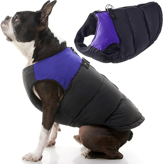Gooby Padded Vest Dog Jacket - Purple, X-Small - Warm Zip Up Vest Fleece Jacket with Dual D Ring Leash Water Resistant for Small to Medium Dogs