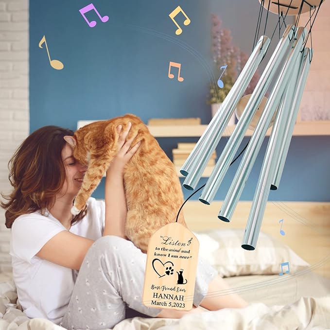 Pet Memorial Gifts, PEMIRSAYO Personalized Pet Memorial Wind Chime - Gifts for Loss of Cat - Remembrance Bereavement Gifts for Loss of Cat - Loss Pet Gifts Cat
