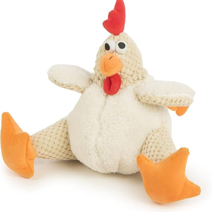 goDog Checkers Fat Rooster Squeaky Plush Dog Toy, Chew Guard Technology - White, Large