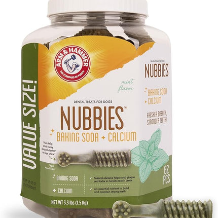 Arm & Hammer for Pets Nubbies Dental Treats for Dogs with Baking Soda and Calcium, Treat Chews Help Fight Bad Breath, Plaque & Tartar without Brushing, Md Size Mint, 62 Pcs (Packaging may vary)