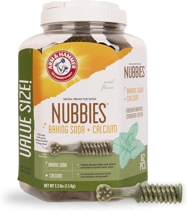 Arm & Hammer for Pets Nubbies Dental Treats for Dogs with Baking Soda and Calcium, Treat Chews Help Fight Bad Breath, Plaque & Tartar without Brushing, Md Size Mint, 62 Pcs (Packaging may vary)