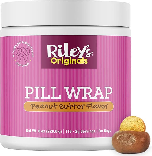 Riley's Pill Wrap for Dogs - Delicious Peanut Butter Flavored Pill Paste for Dogs - Wrap Pills, Capsules, Tablets in a Pocket or Pouch to Mask The Taste & Make Pill Time Easy - 8 oz