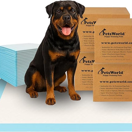 PetsWorld XL Dog Pee Pads 30"x36", 600-Count – Heavy Duty, Leak-Proof Potty Training Pads for Puppies & Large Dogs, Super Absorbent, Quick-Dry Disposable Pads with Odor Control
