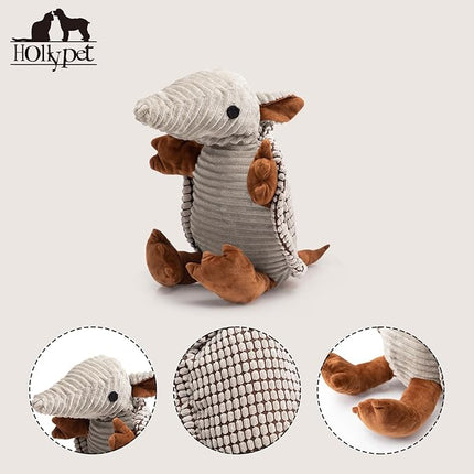 Hollypet Plush Dog Squeaky Toy Stuffed Armadillo Animal Pet Puppy Chew Toys with Clean Teeth for Small Medium Large All Breed Sizes Dogs, Gray Large, 14 in