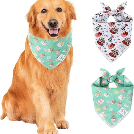 E-Clover Dog Birthday Cake Dog Bandanas White Green Scarf for Dogs Boy Girl Cute Costumes Accessories for Medium Large Dogs