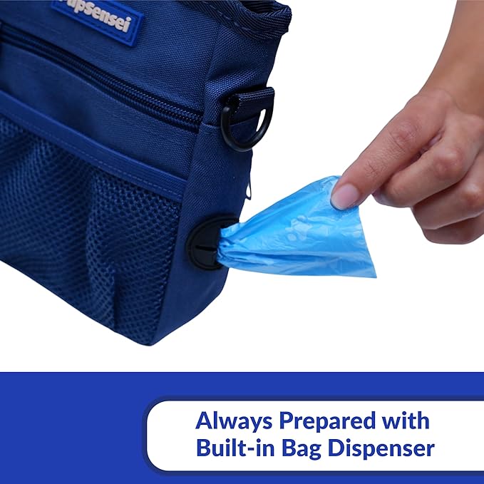 Dog Treat Pouch, Durable Oxford Polyester, No-Spill Magnetic Closure, Treat Pouches for Pet Training with Metal Clip, Waist Belt, Adjustable Strap, Poop Bag Dispenser (Navy Blue)