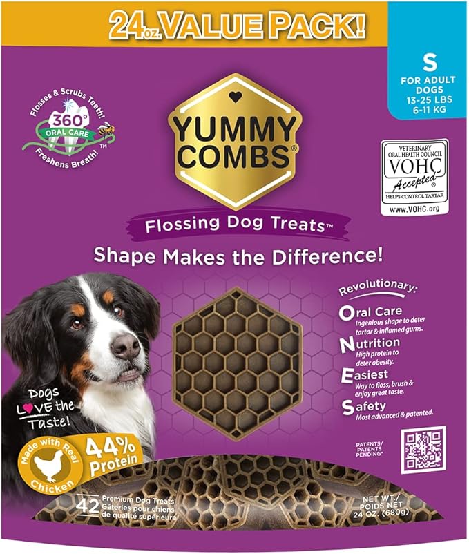 Dog Dental Treats – Vet VOHC Approved – Delicious Chicken Protein – Removes Tartar with Cleaning Comb Shape – Dental Dog Treats for Small Dogs (24oz, 42 Count)
