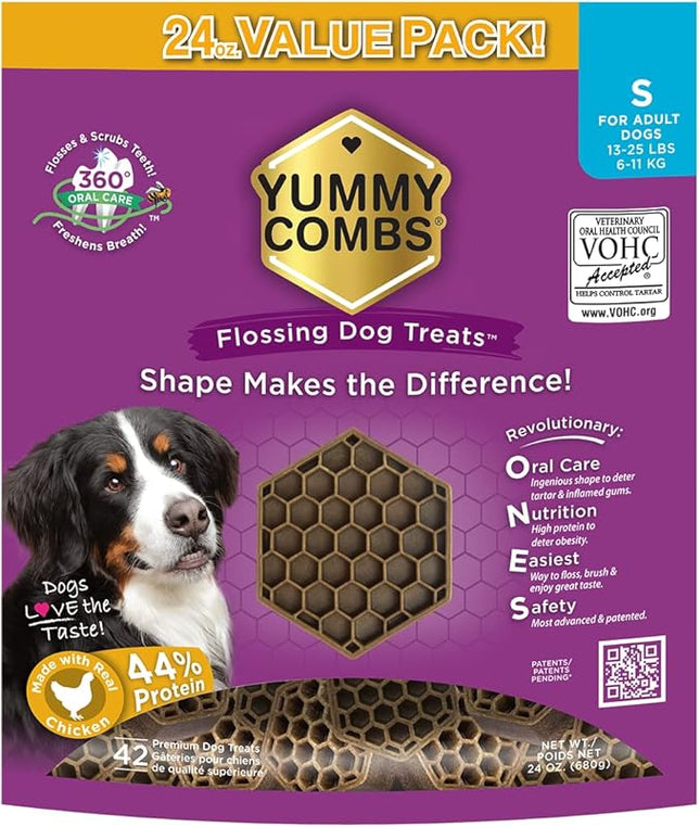Yummy Combs Dog Dental Treats – Vet VOHC Approved – Delicious Chicken Protein – Removes Tartar with Cleaning Comb Shape – Dental Dog Treats for Small Dogs (24oz, 42 Count)