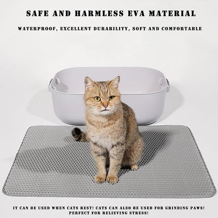 HCY&WLD Cat Litter Mat, 45x26/35x24/30x22/24x18 Inch Double Layer Cat Litter Box Mat, EVA Non-Slip, Waterproof Urine Proof Cat Litter Catcher Mat, Easy Clean Scatter Control (30x22 Inch, Black)