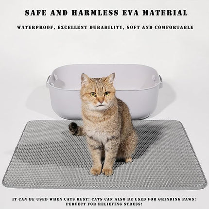 HCY&WLD Cat Litter Mat, 45x26/35x24/30x22/24x18 Inch Double Layer Cat Litter Box Mat, EVA Non-Slip, Waterproof Urine Proof Cat Litter Catcher Mat, Easy Clean Scatter Control (24x18 Inch, Black)