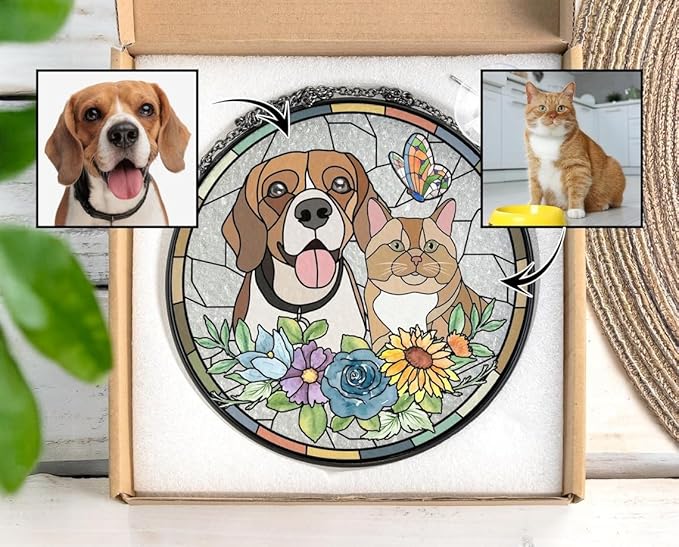 Custom Dog Portrait Stained Glass Light Catcher, Pet Memorial Stained Glass Photo Light Catcher, Staineds Glass Dog Memorial, Loss of Dogs Sympathy Gift Personalized, Pet Loss Gift /7