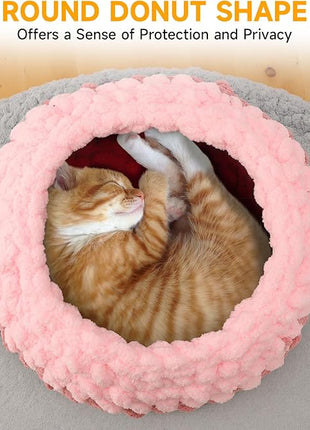 Ombre Gradient Round Cat Bed for Indoor Cats, Chunky Knit Washable & Plush Pet Bed, Cozy Nest with Non-Slip Bottom for Small Medium Cats