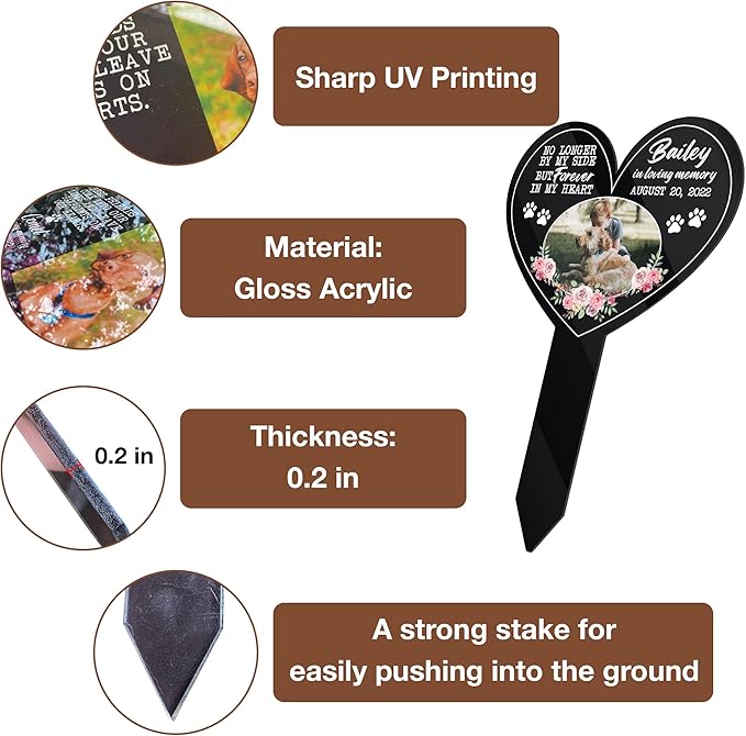 Customized Pet Grave Markers Dog Cat Cross Pet Memorial Plaques Personalized Heart Grave Markers Outdoor Gifts For Friends Someone Lost Pet Pet Picture Plaque Sympathetic Loss Of Dog Cat