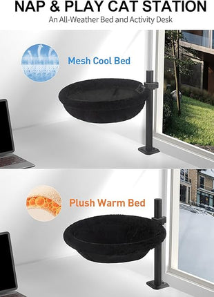 Cat Desk Bed - Machine Washable Reversible Cats Hammock for Large and Kitten - 360° Rotating & Height Adjustable - Supports Up to 45lbs - Indoor Cat Nest Furniture for Office & Game Tables - Black