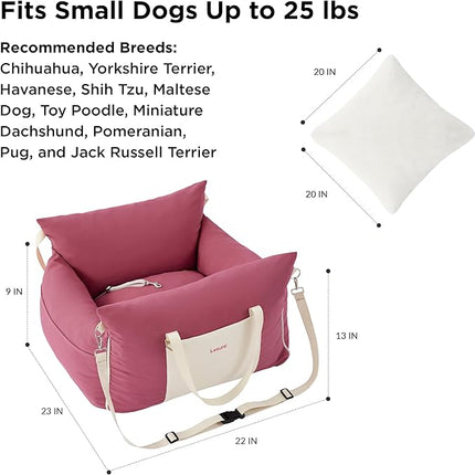 Lesure Small Dog Car Seat for Small Dogs - Waterproof Dog Booster Seat for Car with Storage Pockets and Clip-On Safety Leash and Thickened Memory Foam Filling, Pet Travel Carrier Bed Rose Red