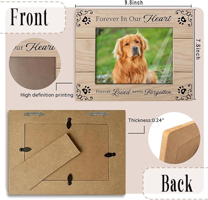 Pet Memorial Picture Frame for Dogs, 4x6Inch, Brown Wooden Tabletop Frame with Handmade Design and High-definition Printing