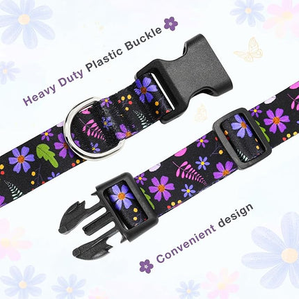 Dog Collar Medium Dogs DQGHQME Floral Girl Boy Black Cute Soft Flower Dog Collars for Male Females Medium Dogs