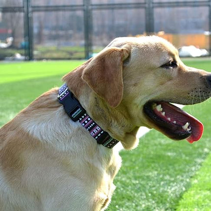 Dog Collar with Bohemia Floral Tribal Geometric Patterns - Soft Ethnic Style Collar Adjustable for Small Medium Large Dogs（Bohemian Purple,M）