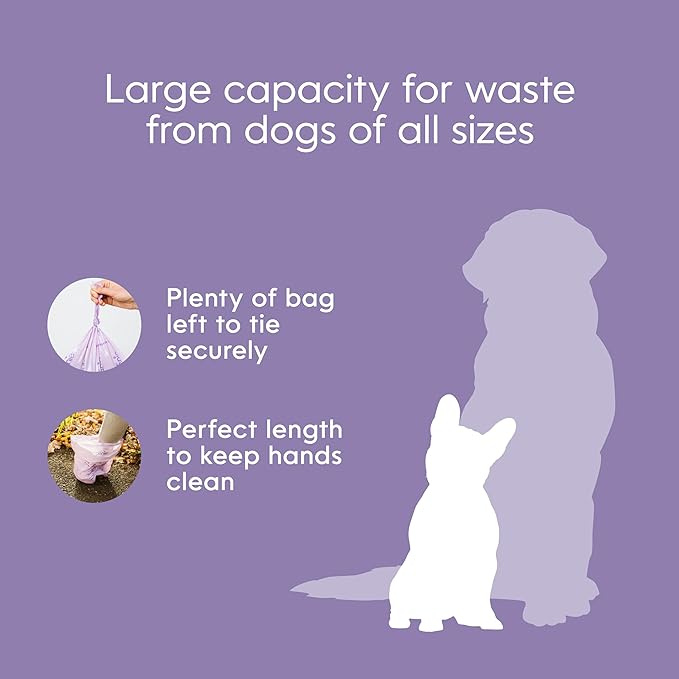 Dog Poop Bags Rolls Scented, Extra Strong & Leak-Proof for Dogs, Lavender Scented, Easy Tear Pet Waste Bags, Made from 65% Recycled Plastic, 8 Rolls (120 Count)