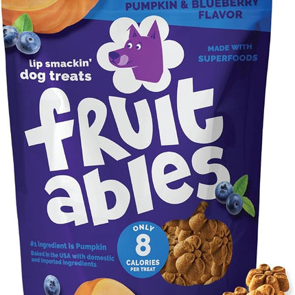 Fruitables Baked Dog Treats, Healthy Pumpkin Treat for Dogs, Low Calorie & Delicious, No Wheat, Corn or Soy, Made in the USA, Pumpkin and Blueberry Flavor, 12oz