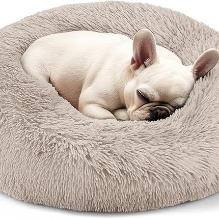 Dogs Bed for Small Dogs, Anti-Anxiety Washable Round Bed (Brown, 24.0" L x 24.0" W x 8.0" Th)