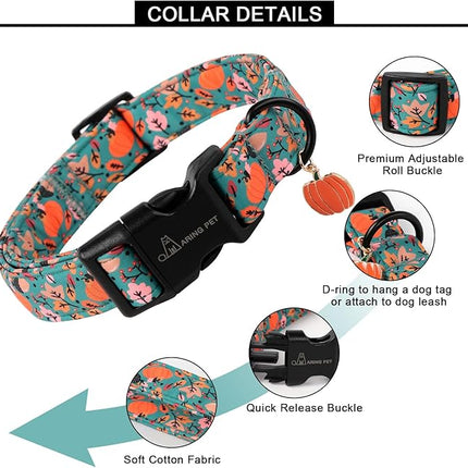 ARING PET Fall Dog Collars, Cute Autumn Pumpkin Maple Leaves Pet Collar with Quick Release Buckle for Small Medium Large Girl Boy Dogs-M Deep Color