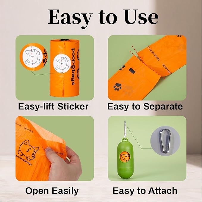 420 Counts Dog Poop Bags Rolls with Dispenser & Leash Clip, Scented Poop Bags for Dogs Waste, Extra Thick & Leak Proof for Poop Doggie Puppy Pet Waste, 9" x 13", Orange