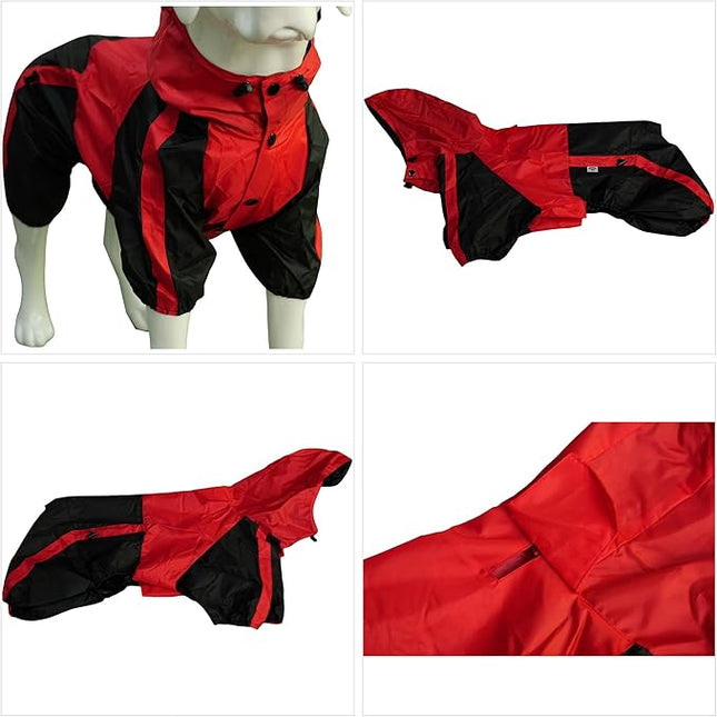 Lovelonglong Dog Hooded Raincoat, Small Dog Rain Jacket Poncho Waterproof Clothes with Hood Breathable 4 Feet Four Legs Rain Coats for Small Medium Large Pet Dogs Red S