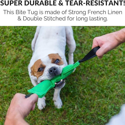 Bull Fit K9 Dog Bite Tug Toy with 2 Strong Handles - Made of Durable & Tear-Resistant French Linen - Perfect for Tug of War, Fetch & Puppy Training - Ideal for Medium to Large Breeds